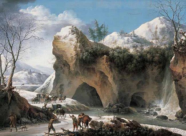Francesco Francia Paysage montagneux sous la neige avec diligence china oil painting image